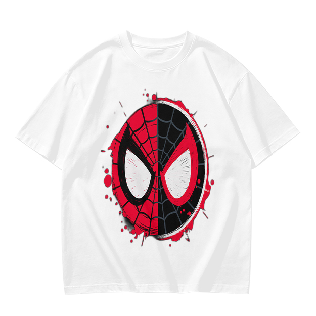 Olive T-Shirt with Split Spider-Man Mask Graphic