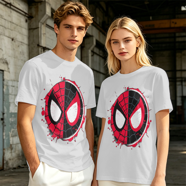 Olive T-Shirt with Split Spider-Man Mask Graphic
