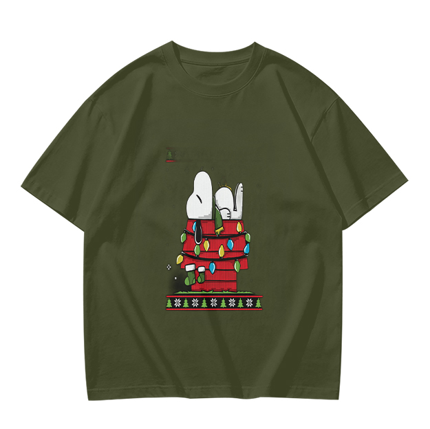 Olive T-Shirt with Snoopy Christmas Doghouse Design