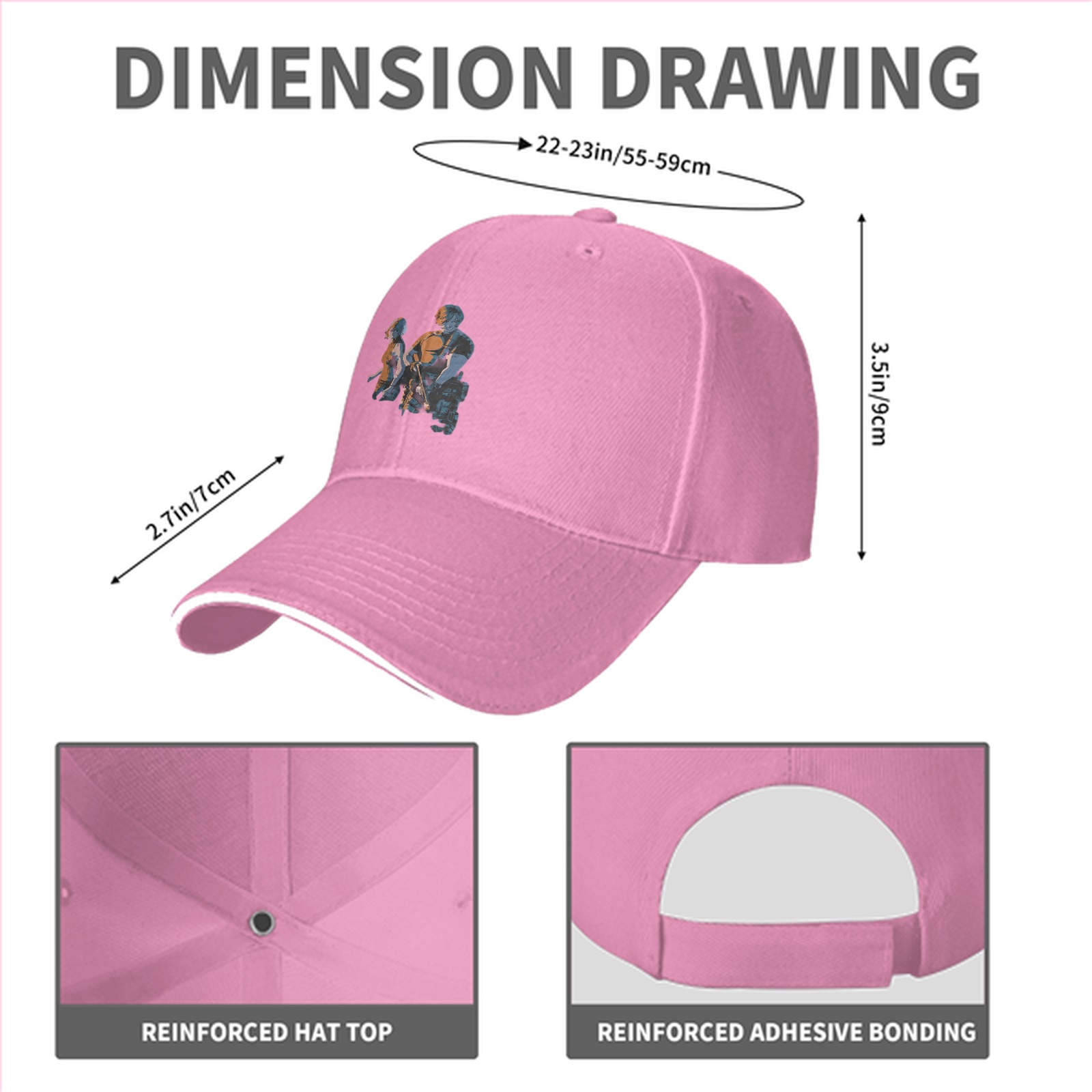 Black Baseball Cap With Two Character Graphic Print