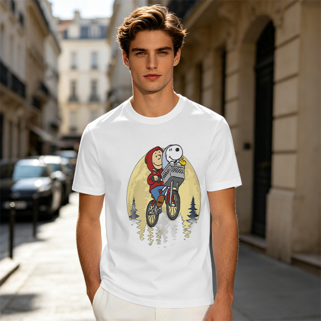 Snoopy and Charlie Brown Bicycle Moon Graphic T-Shirt