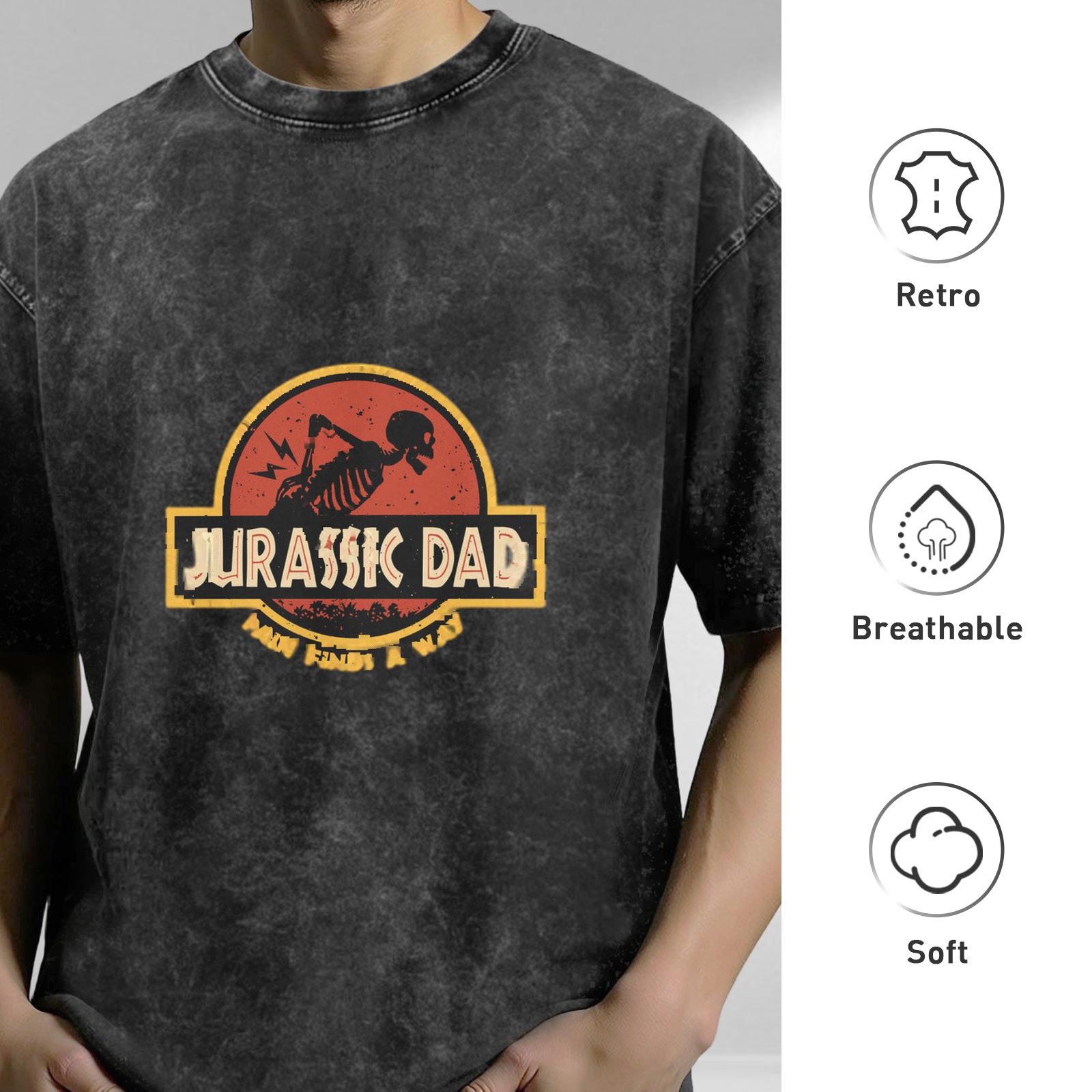 Jurassic Dad Funny Vintage Graphic Acid Wash T-Shirt for Fathers Day