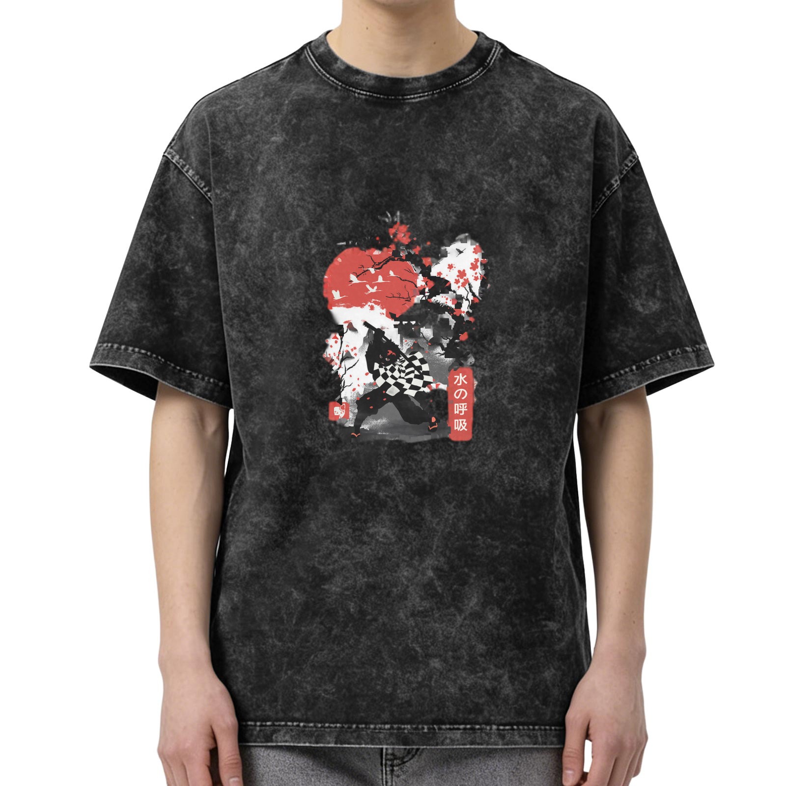 Demon Slayer Water Breathing Anime Graphic Vintage Wash T-Shirt