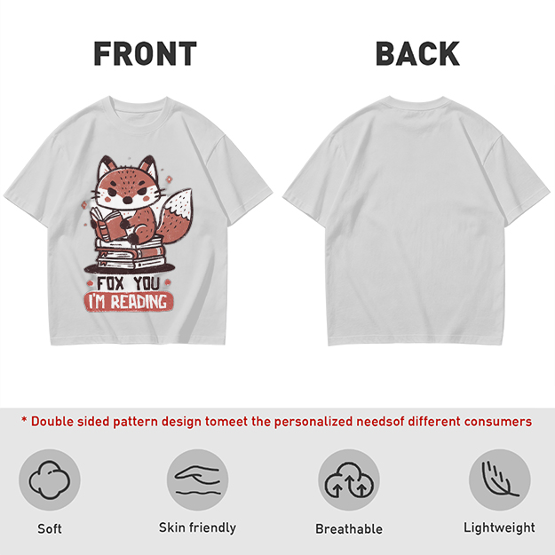 Olive T-Shirt with Cute Fox Reading Book Pun Print