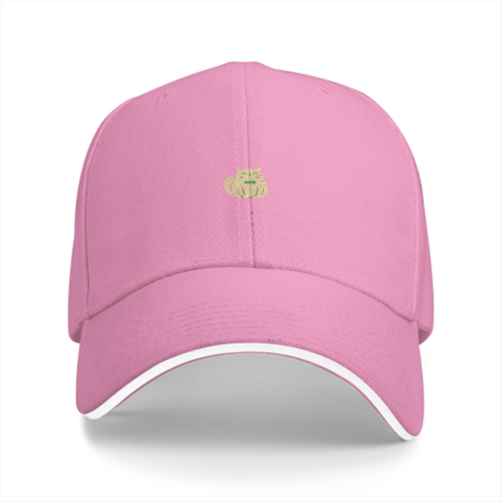 Black Baseball Cap With Cute Light Brown Cat Embroidery