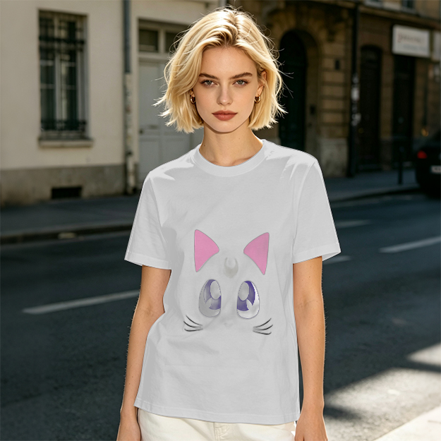 Olive Green T-Shirt With Cute Cat Face Graphic Print
