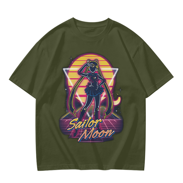 Olive Green Sailor Moon Retro Synthwave Graphic T-Shirt