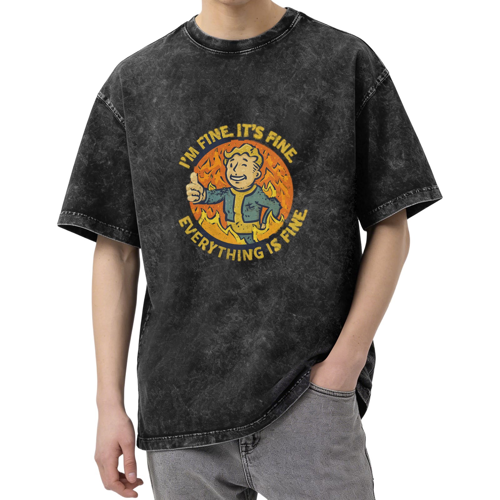 Fallout Vault Boy 'I'm Fine Everything Is Fine' Acid Wash Short Sleeve T-Shirt