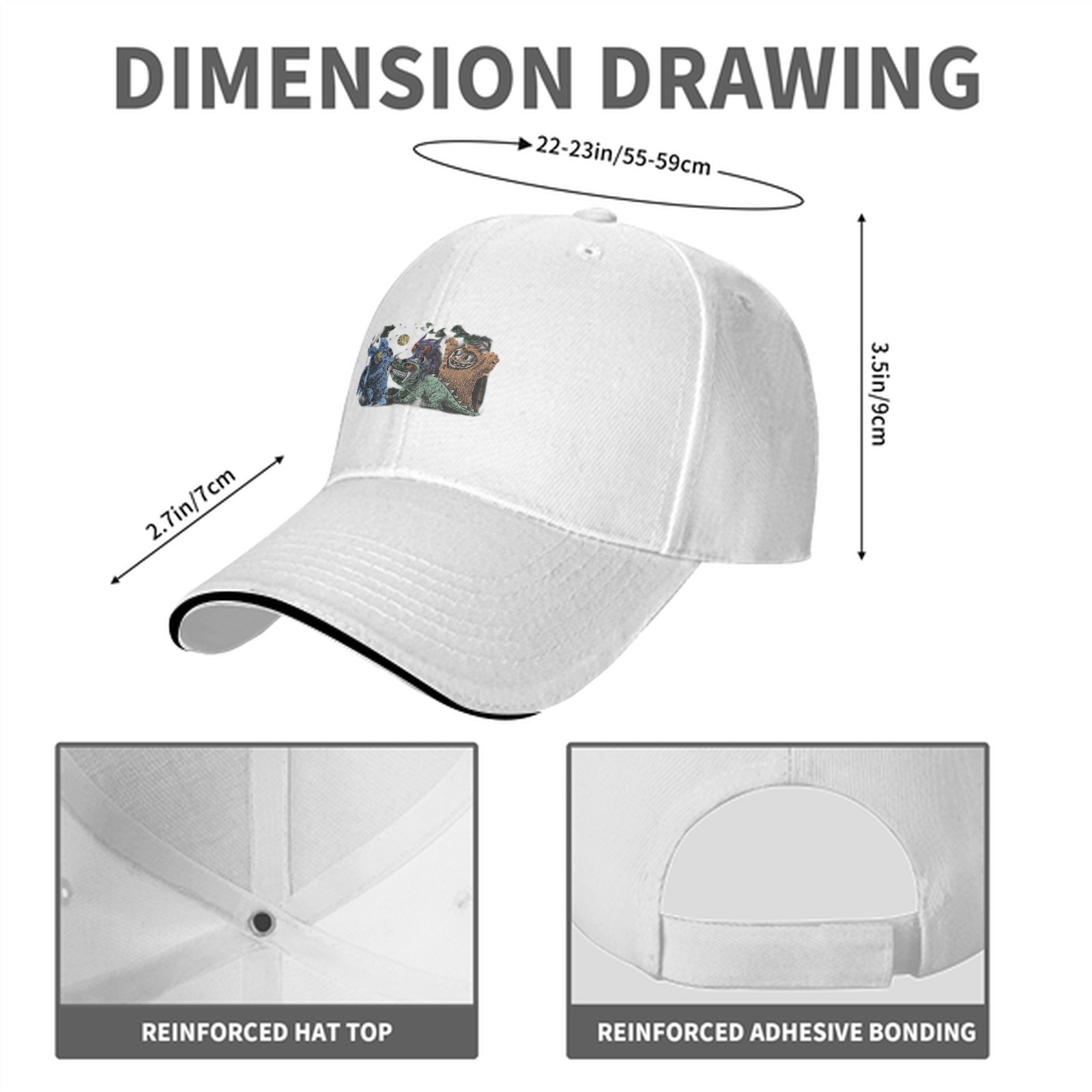 Black Baseball Cap with Fantasy Monster Creature Art Print