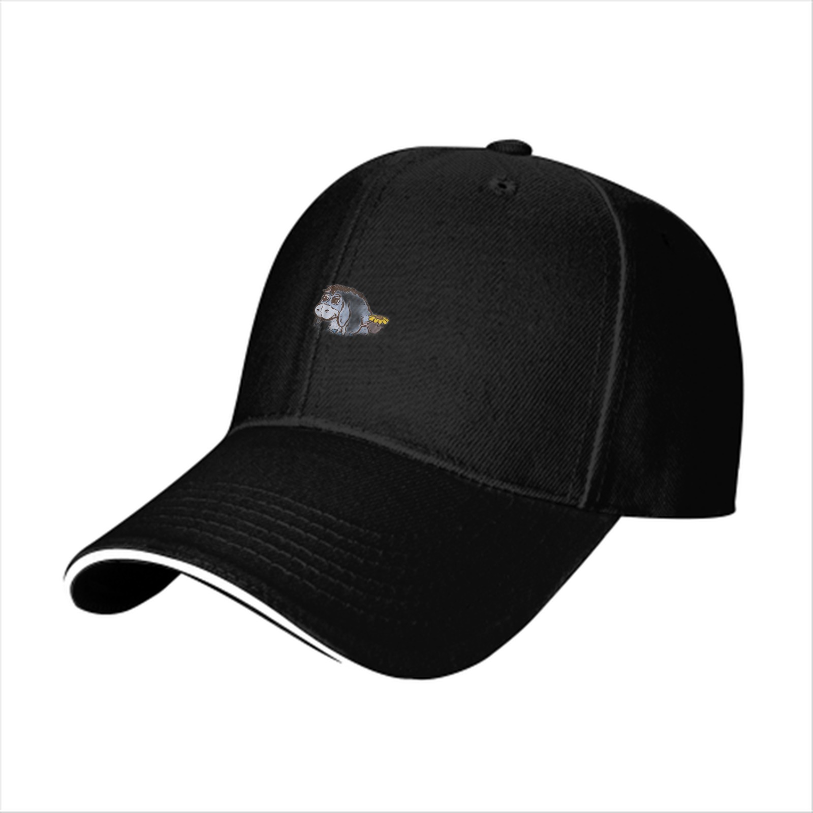 Black Baseball Cap With Small Eeyore Donkey Embroidery