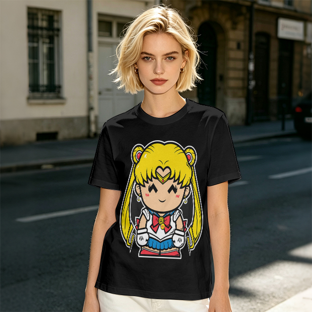 Olive T-shirt with Chibi Sailor Moon Graphic Print