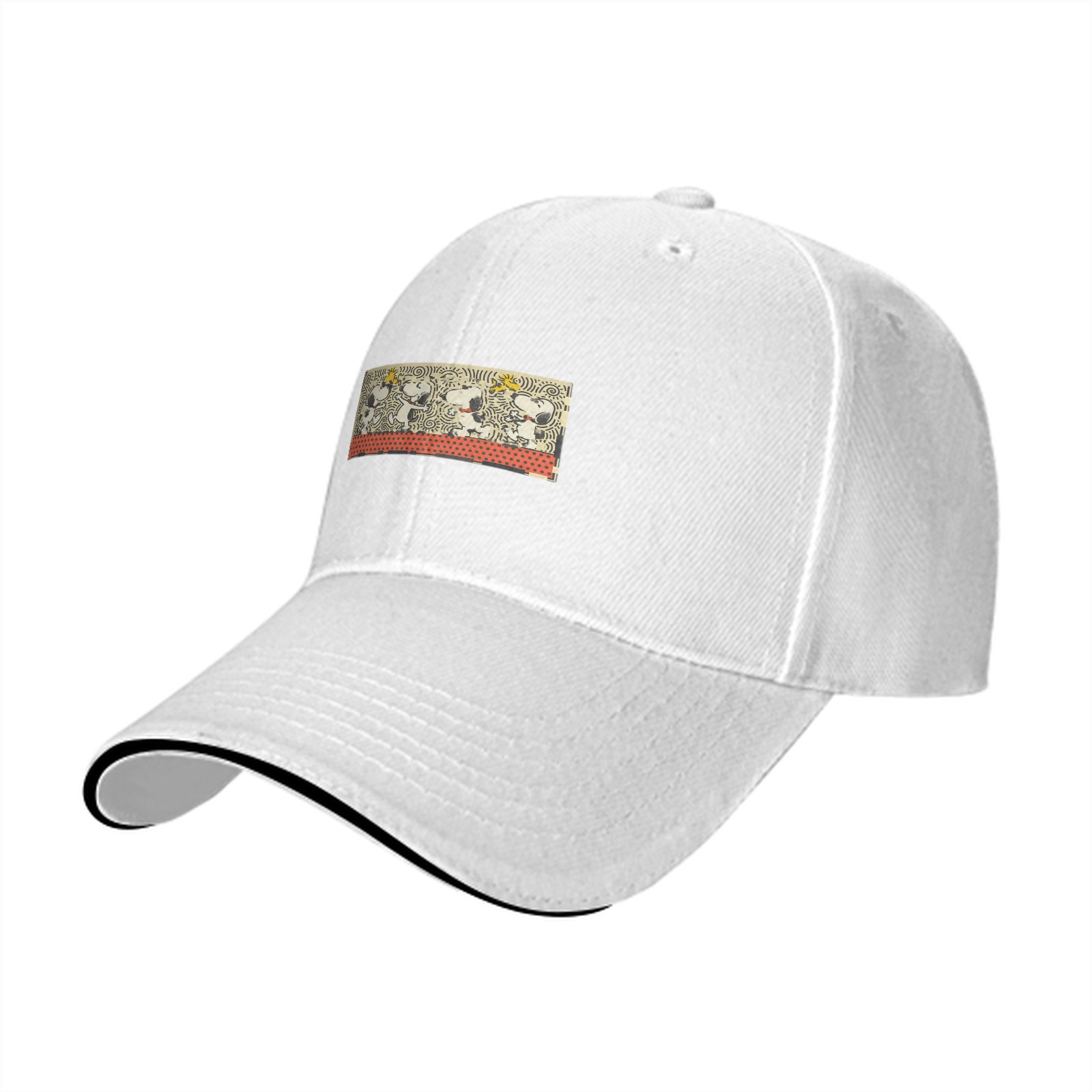 Black Baseball Cap With Snoopy And Woodstock Graphic Patch