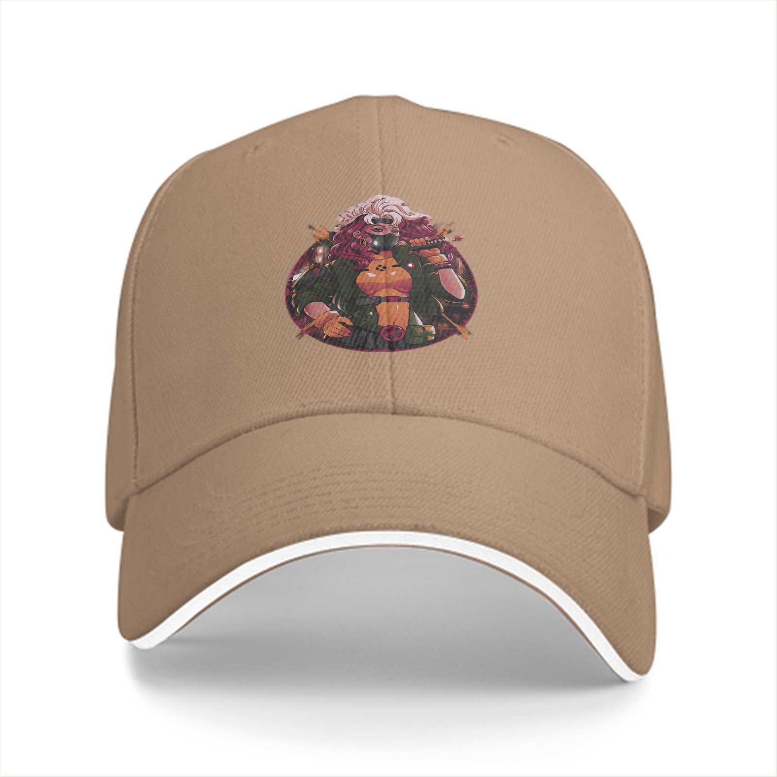 Black Baseball Cap With Anime Warrior Character Print