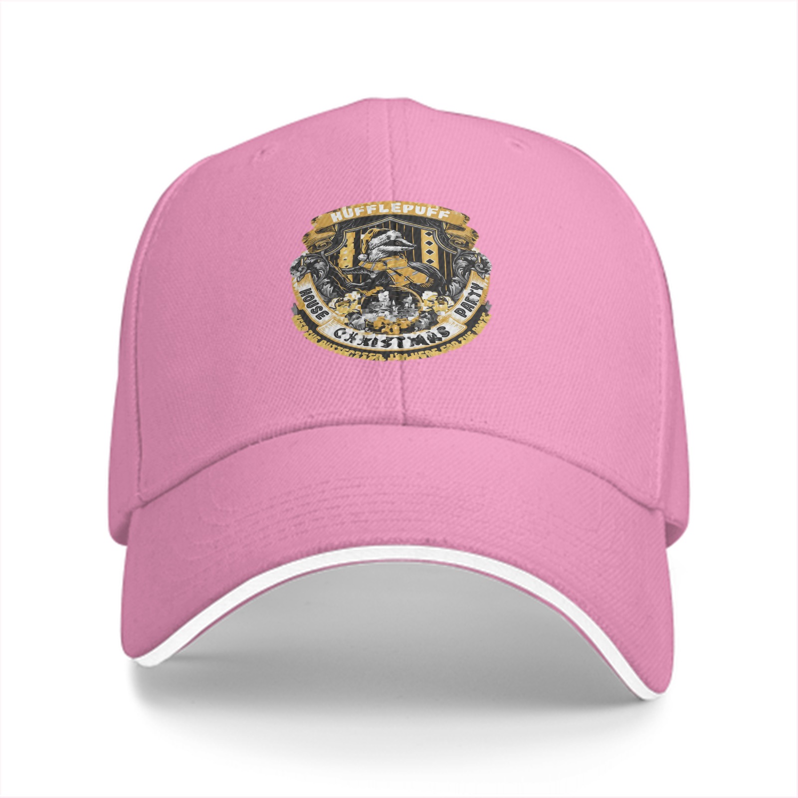 Black baseball cap with Hufflepuff Christmas House Party crest