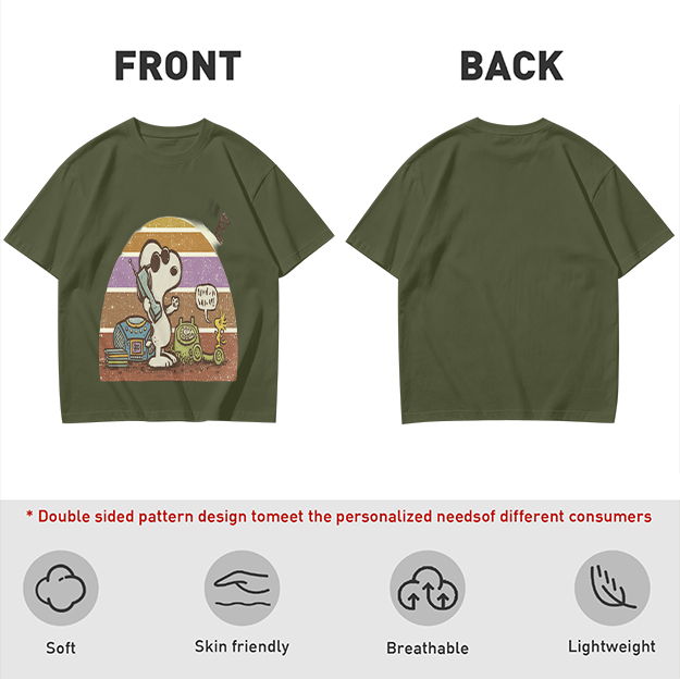 Olive T-Shirt with Snoopy Retro Phone Call Graphic