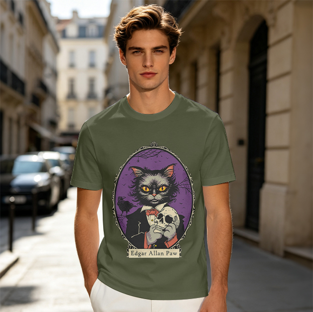 Edgar Allan Paw Cat Skull Raven Graphic Tee