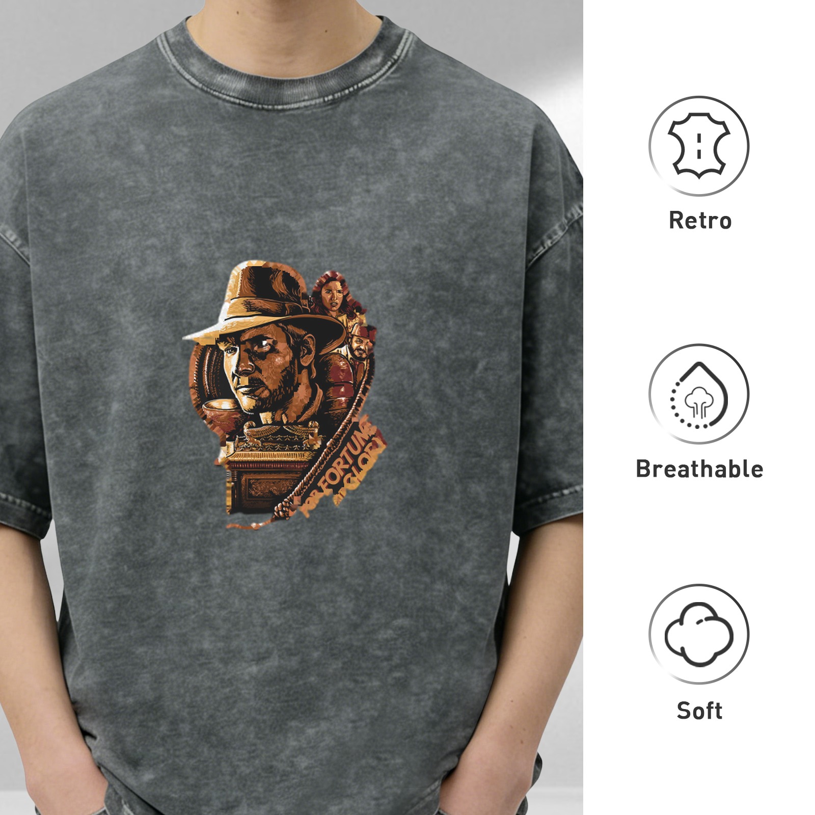 Vintage Wash T-Shirt With Adventure Themed Graphic For Fortune And Glory
