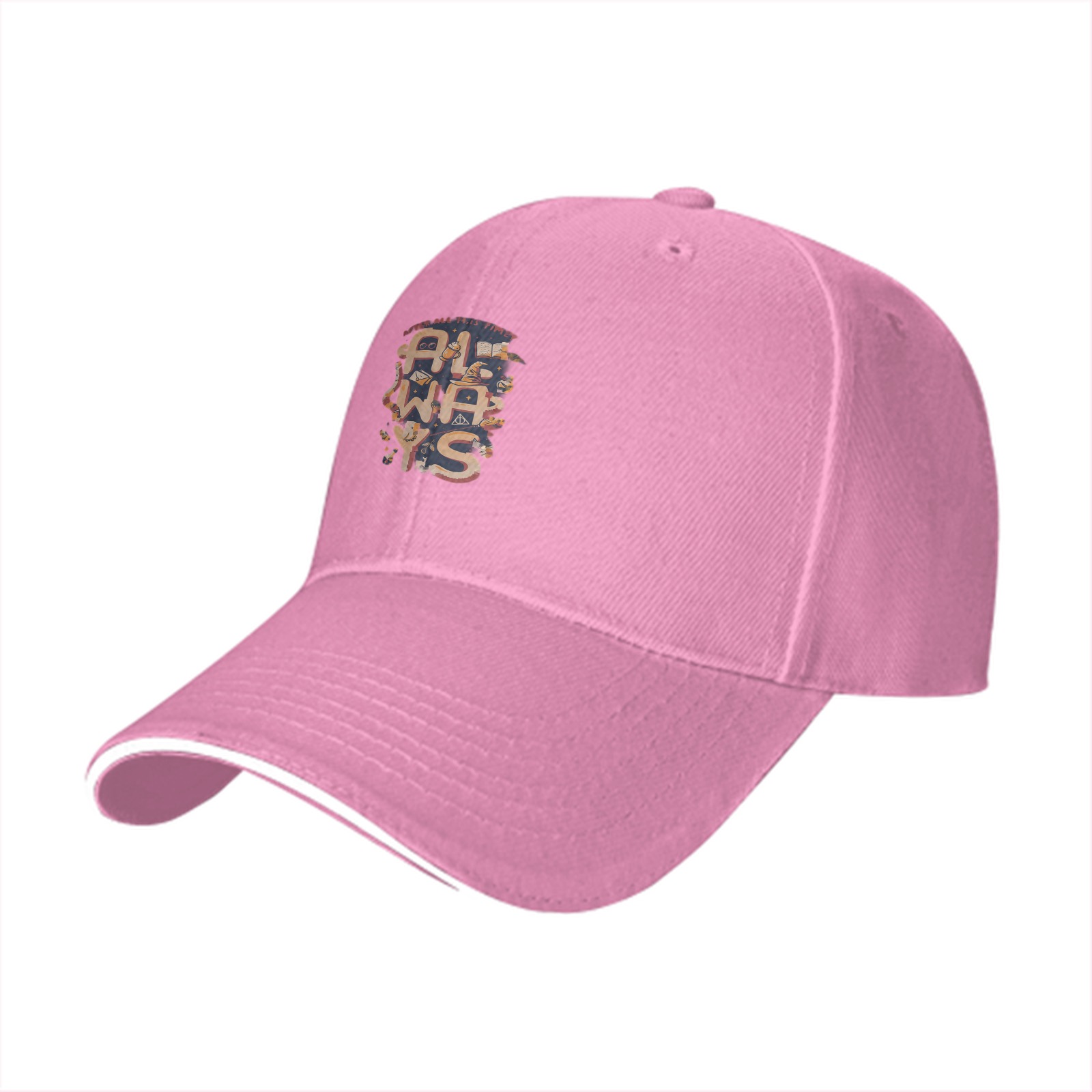 Black baseball cap with 'ALWAYS' graphic print design