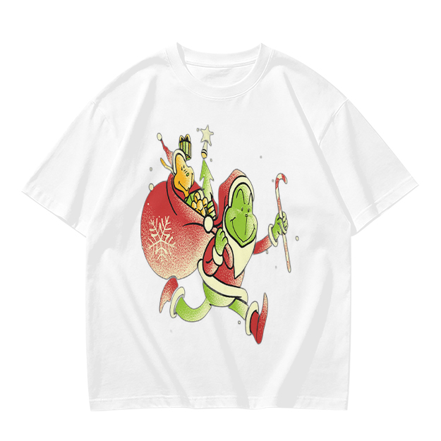 Olive T-shirt with Grinch Santa Christmas Graphic Design