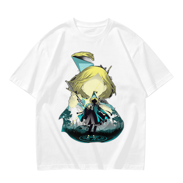 Olive T-Shirt With Chibi Wizard Anime Character Print