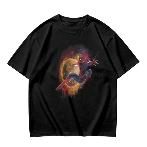 Olive Green Spider-Man Graphic T-Shirt with Cosmic Art Print