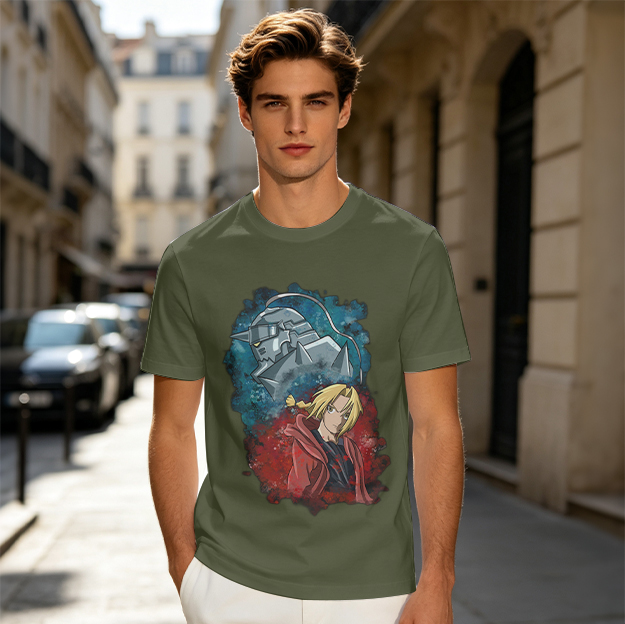 Fullmetal Alchemist Elric Brothers Graphic Olive T-Shirt