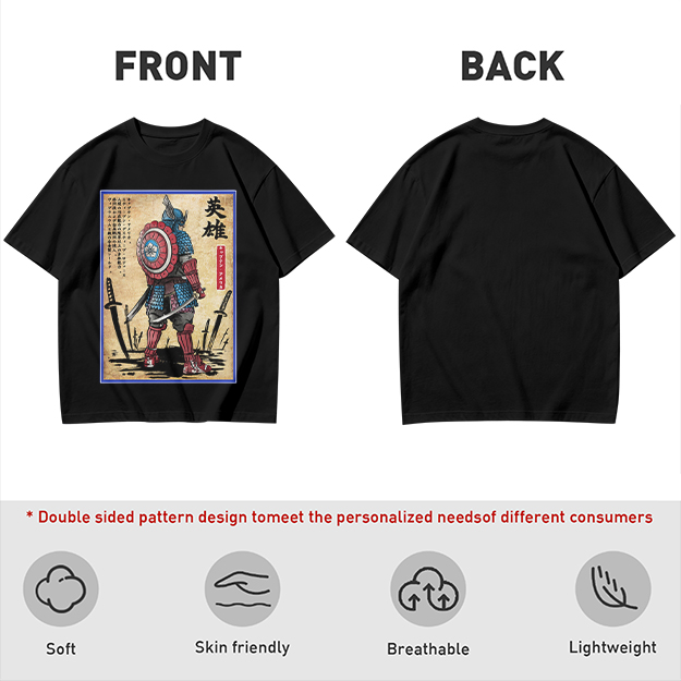 Olive T-shirt with Samurai Captain America Hero Art Print