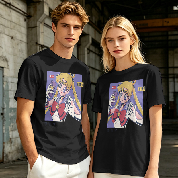 Olive T-shirt with Sailor Moon Selfie Anime Print