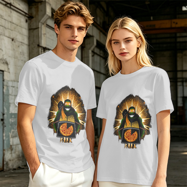 Olive T-shirt with Teenage Mutant Ninja Turtle Pizza Graphic