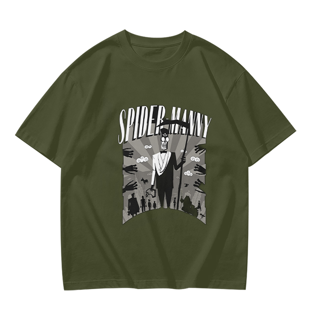 Olive T-Shirt Featuring Spider Manny Graphic Print