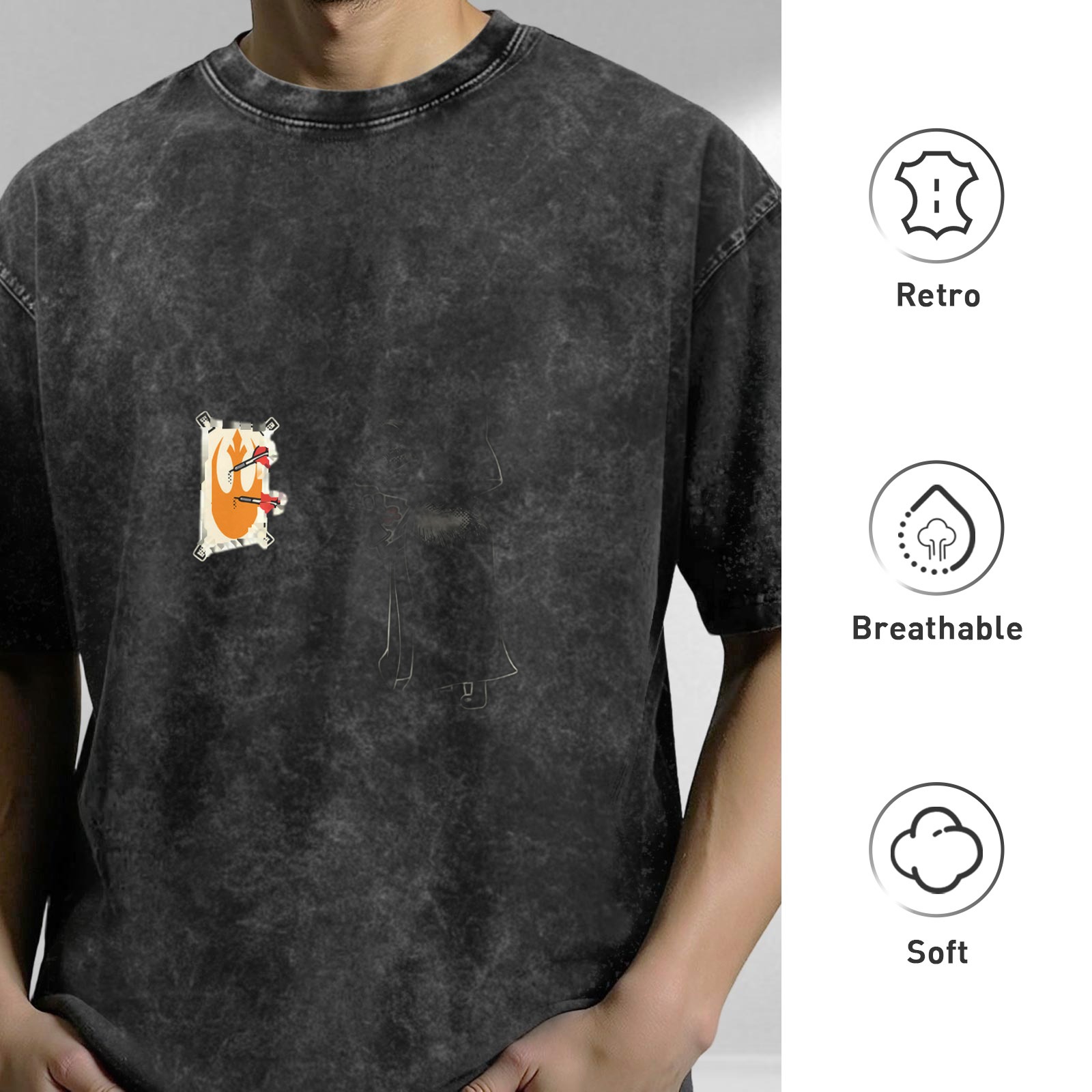 Oversized Acid Wash T-Shirt With Small Graphic Print