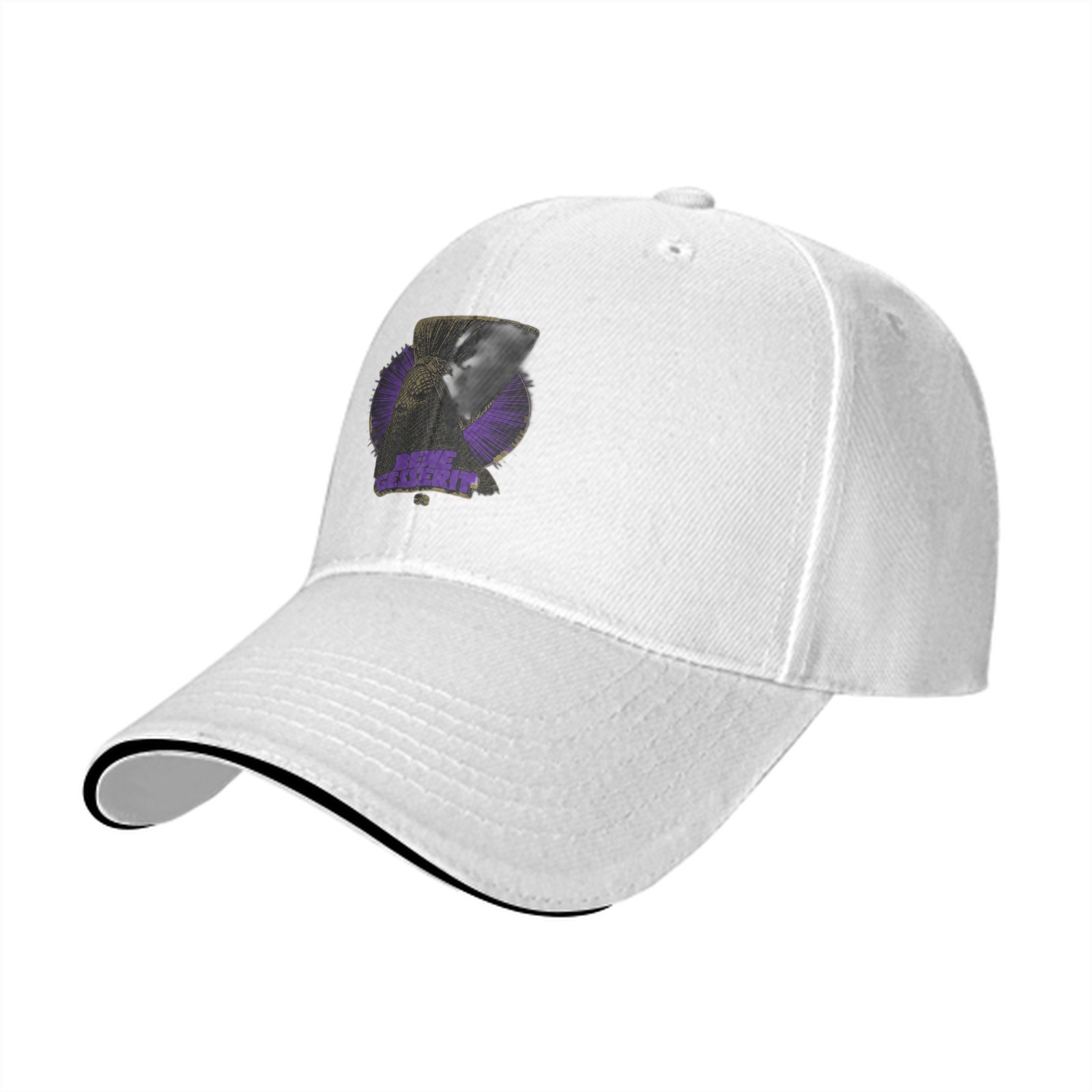 Black Baseball Cap With Purple Graphic Print Design