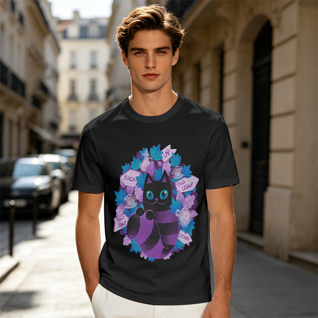 Olive T-Shirt With Whimsical Cheshire Cat Wonderland Art
