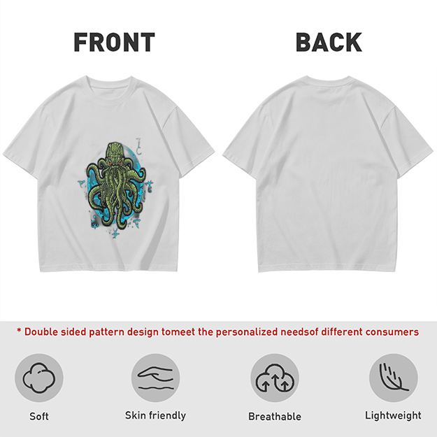 Olive Green T-Shirt With Cthulhu Octopus Monster Graphic