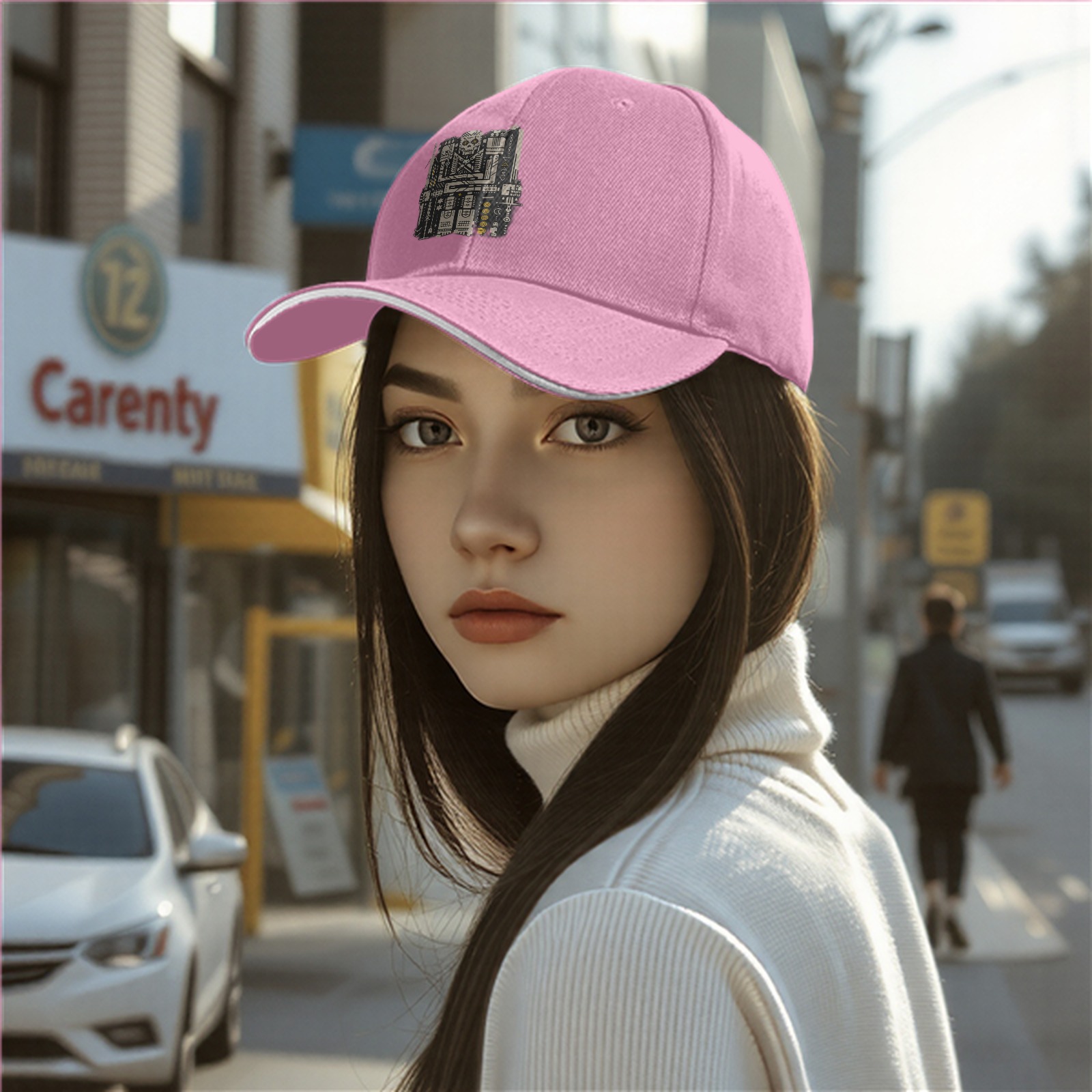 Black Baseball Cap With Cybernetic Skull Circuit Artwork