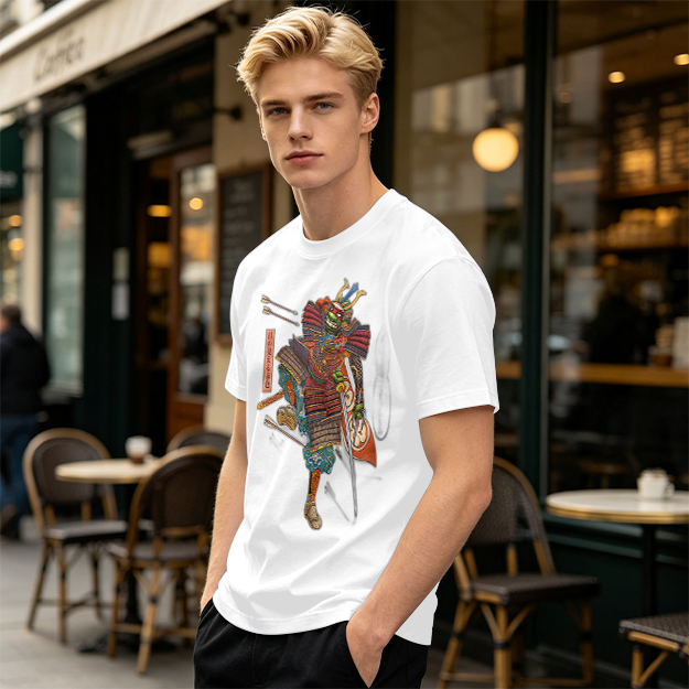 Olive T-shirt with Traditional Samurai Warrior Graphic Print
