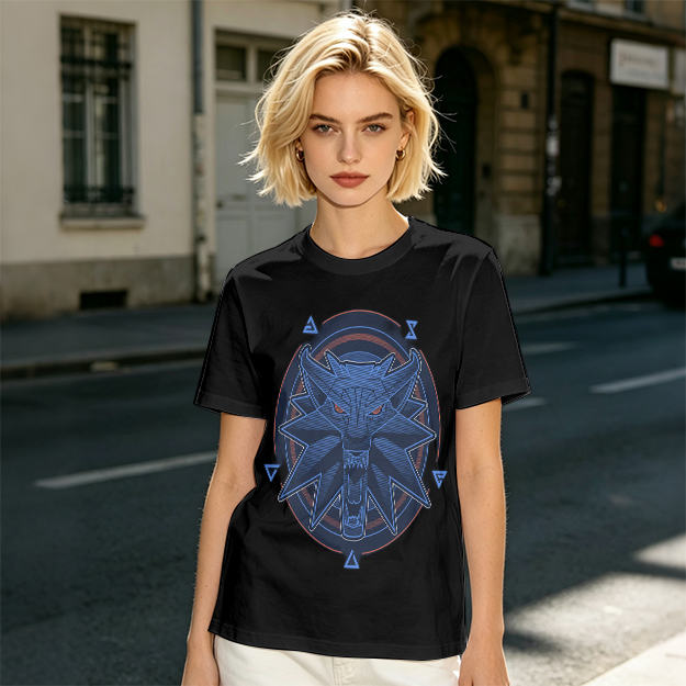 Olive T-Shirt With Witcher Wolf Medallion Graphic Print
