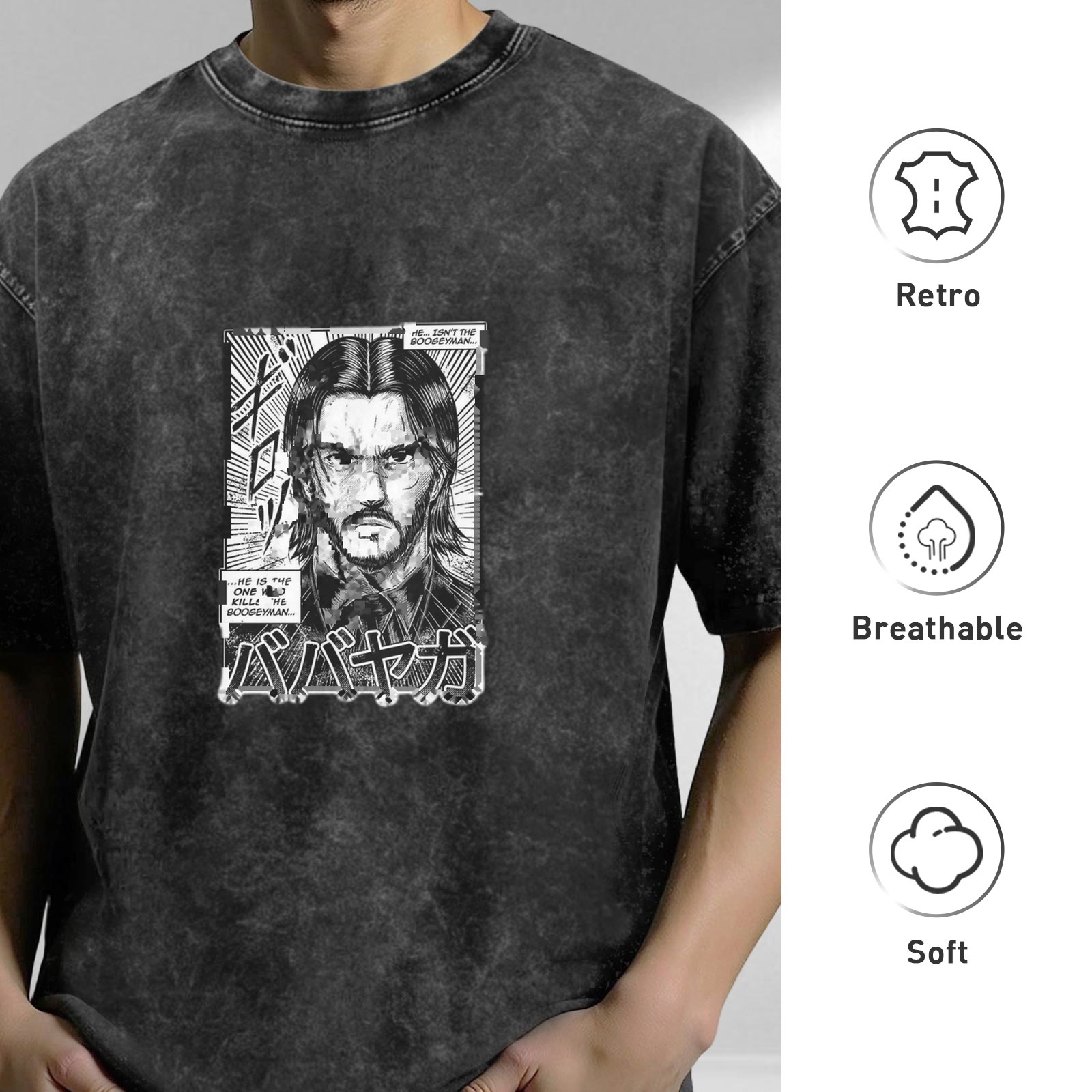 John Wick Baba Yaga Manga Graphic Acid Wash T-Shirt