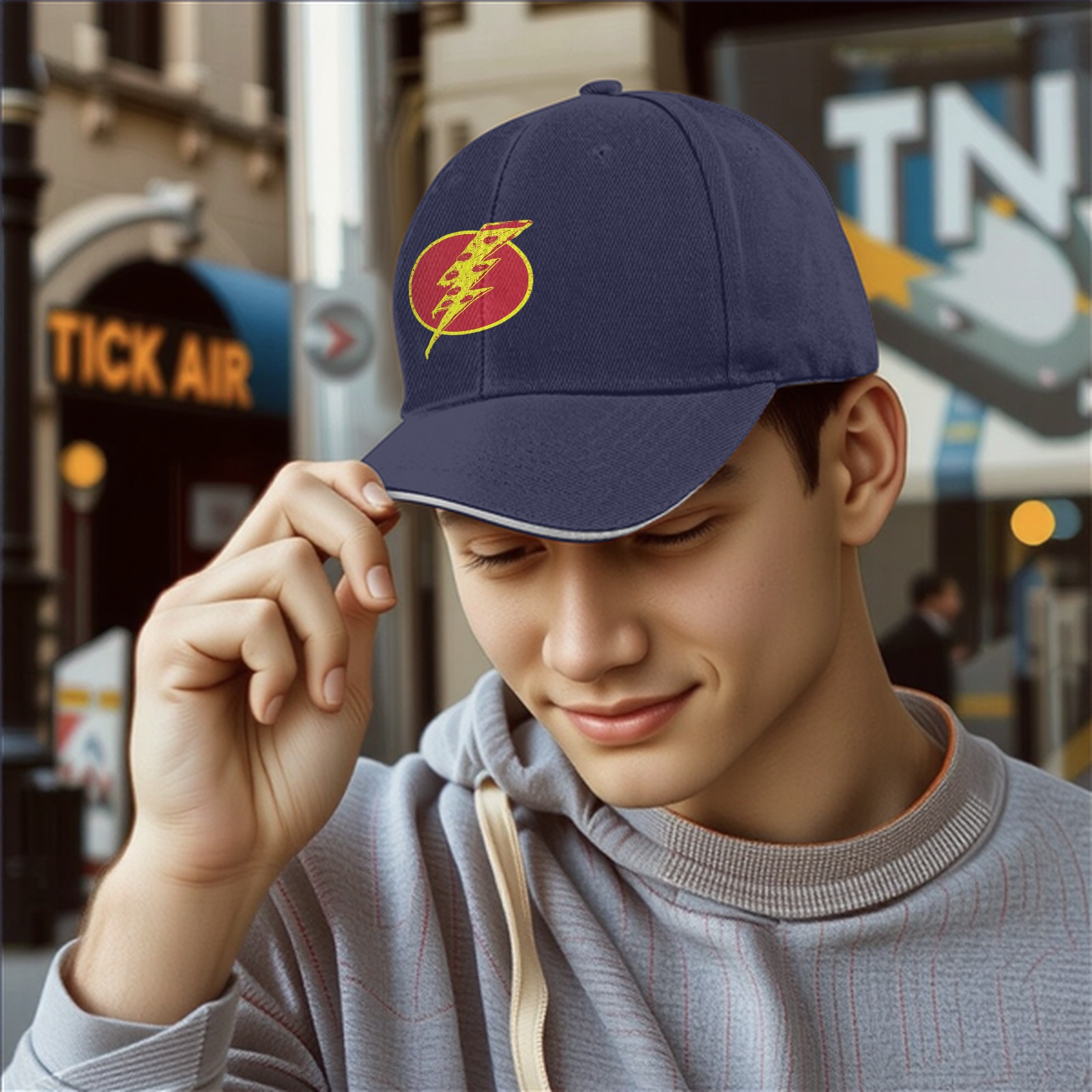 Black Baseball Cap With Pizza Lightning Bolt Graphic