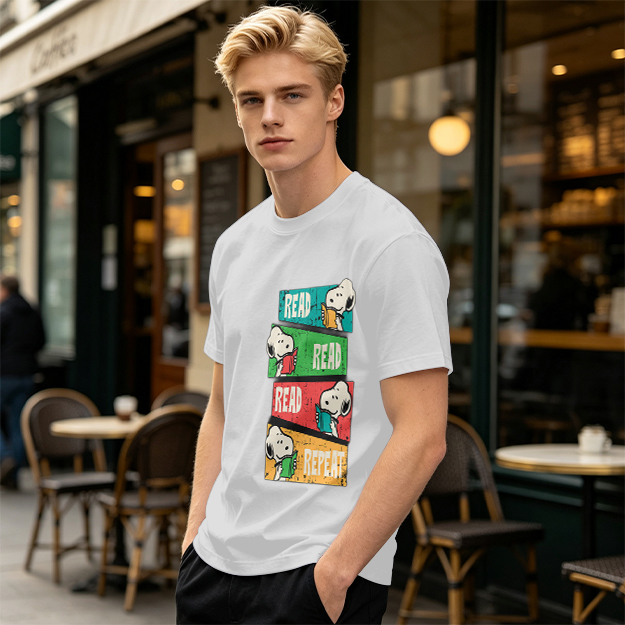 Olive T-Shirt with Snoopy Read Repeat Reading Graphic