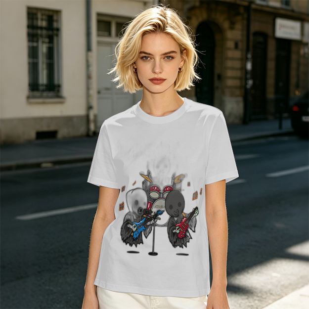 Olive T-Shirt With Grim Reaper Rock Band Graphic Print