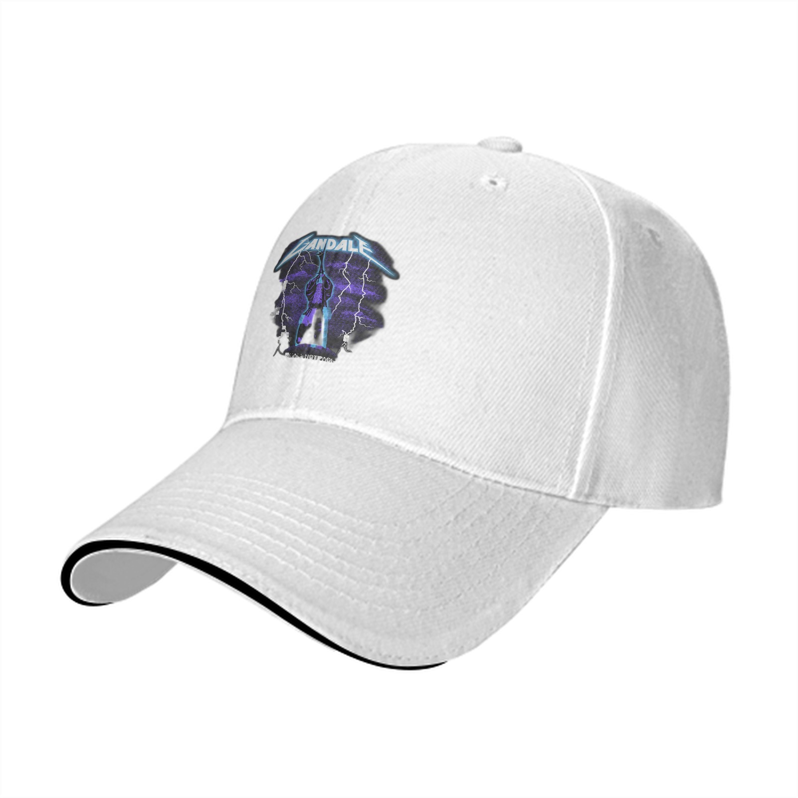 Black baseball cap with lightning graphic and text print