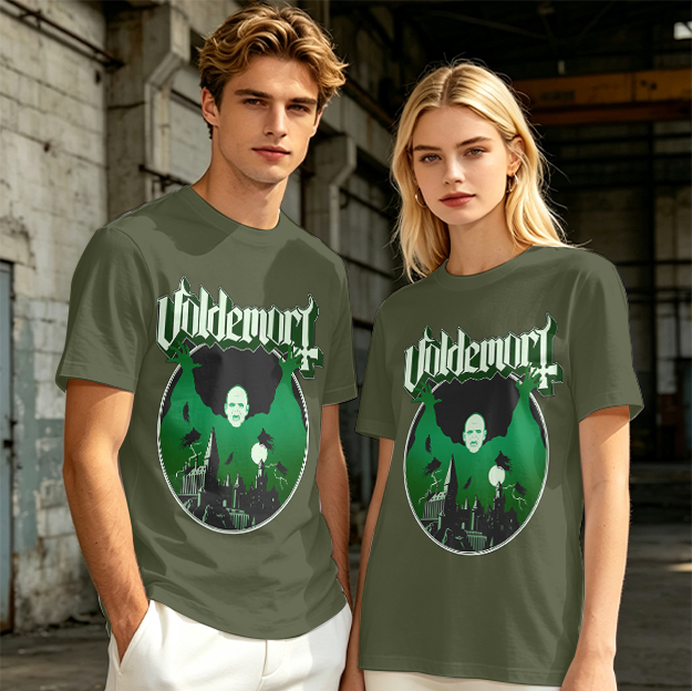 Olive T-shirt with Voldemort Dark Fantasy Graphic Print
