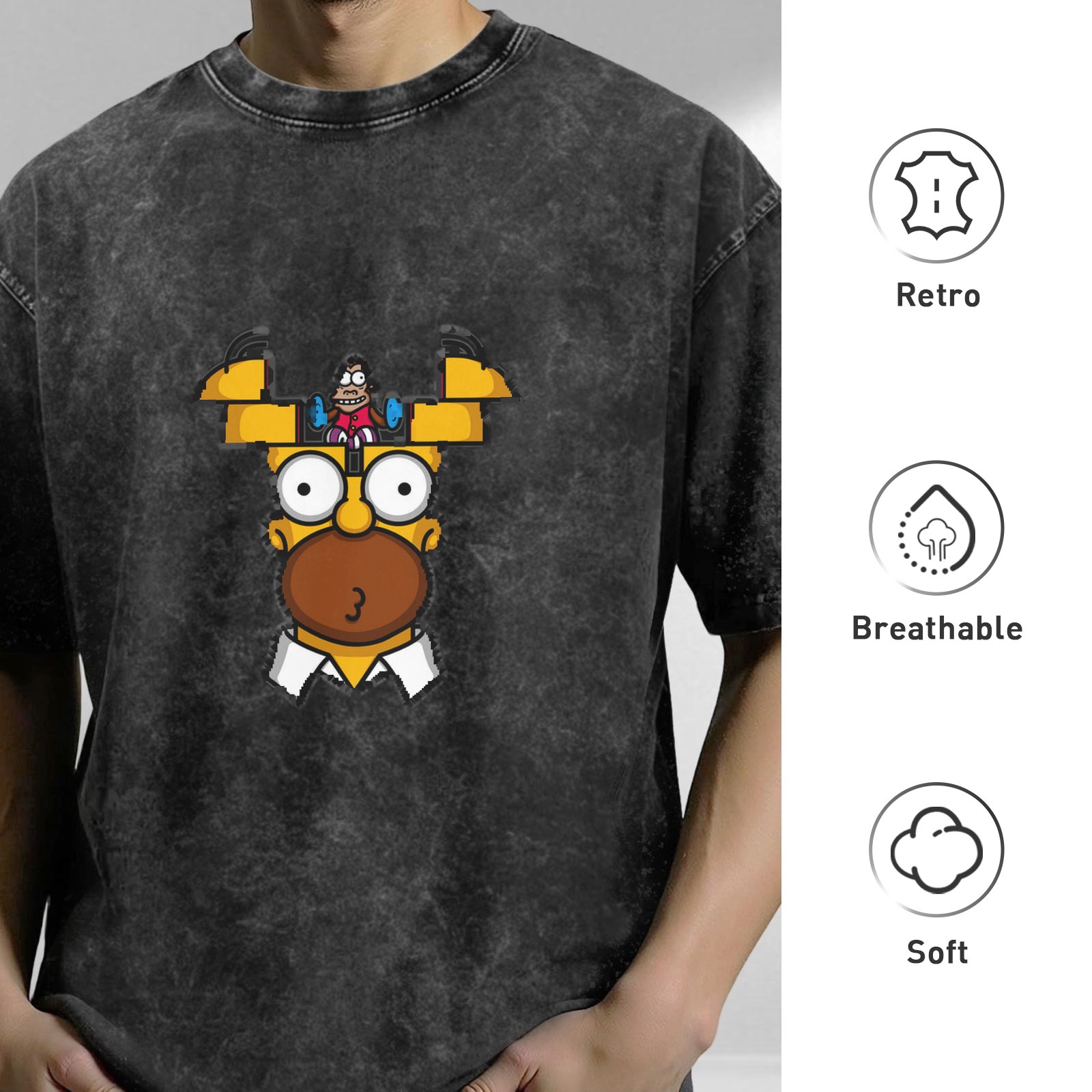 Washed black graphic t-shirt with Homer Simpson open head design