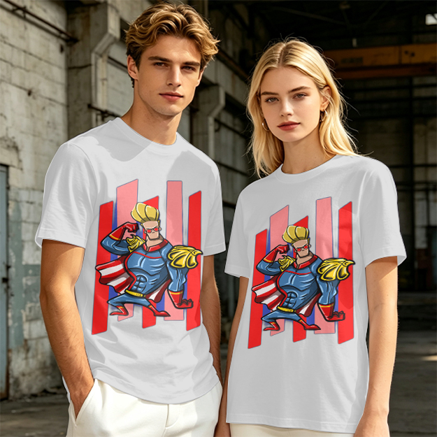 Olive T-Shirt With Cartoon Superhero Character Graphic Print