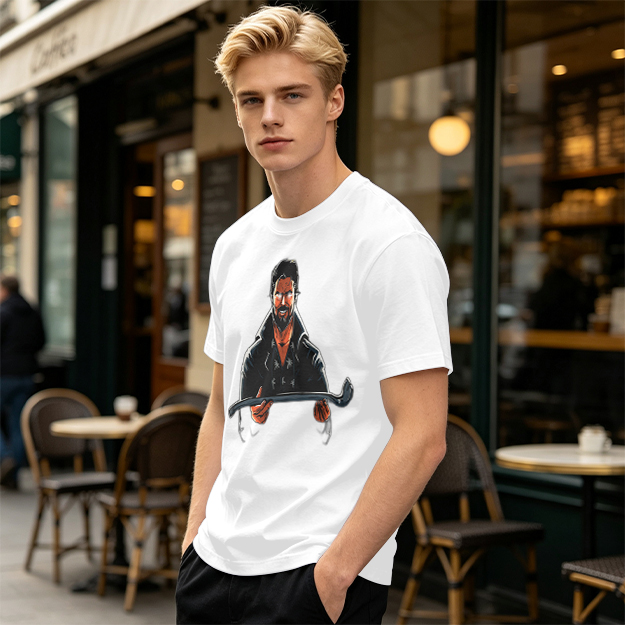 Olive T-Shirt With Bearded Man Holding Crowbar Graphic Print