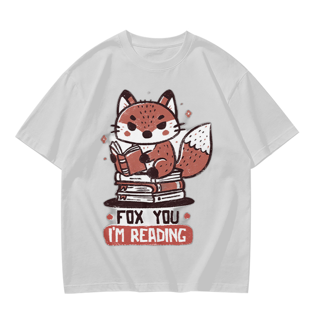 Olive T-Shirt with Cute Fox Reading Book Pun Print