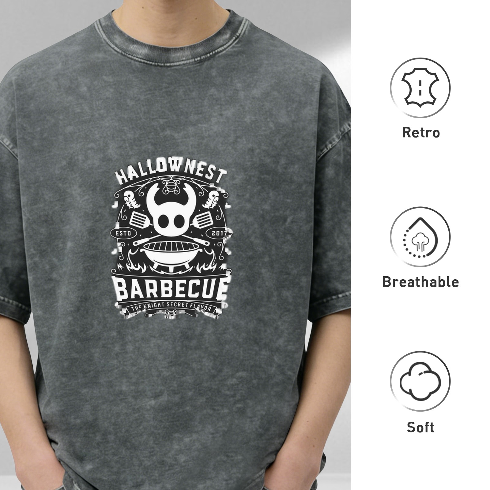 Hollow Knight Hallownest Barbecue Graphic Washed Black T-Shirt