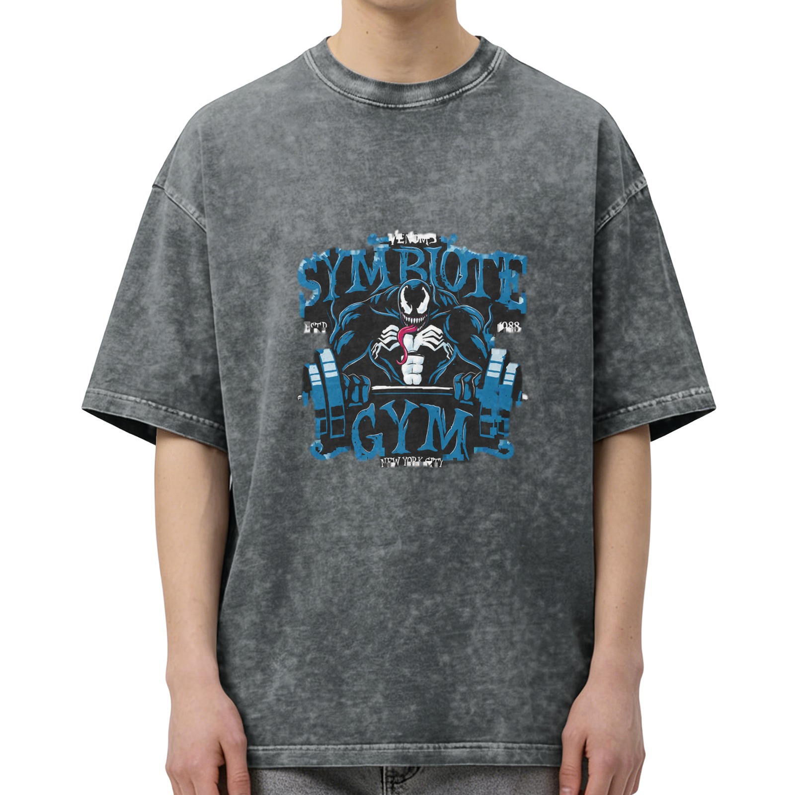 Symbiote Venom Gym Graphic Acid Wash T-Shirt
