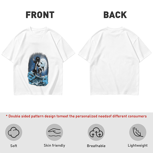 Olive T-Shirt With Gothic Moonlit Water Creature Graphic Print